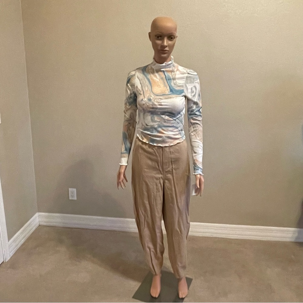 Moa Moa multi colored blouse/Beige Cargo Pants Both NWT Shirt small Pants large